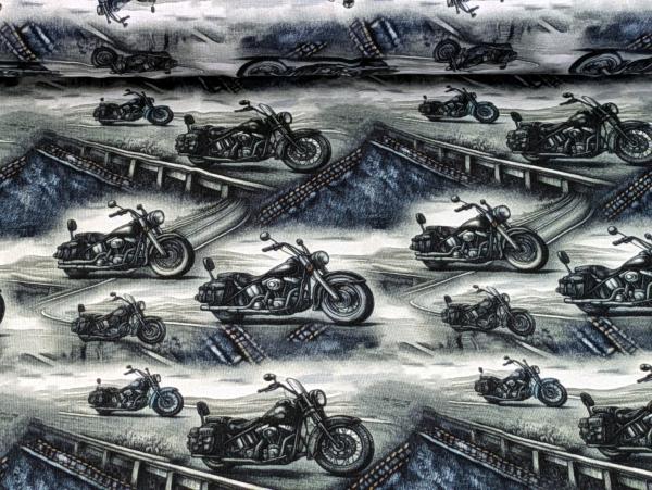 French Terry Straßen Motorrad auf Jeans/Grau